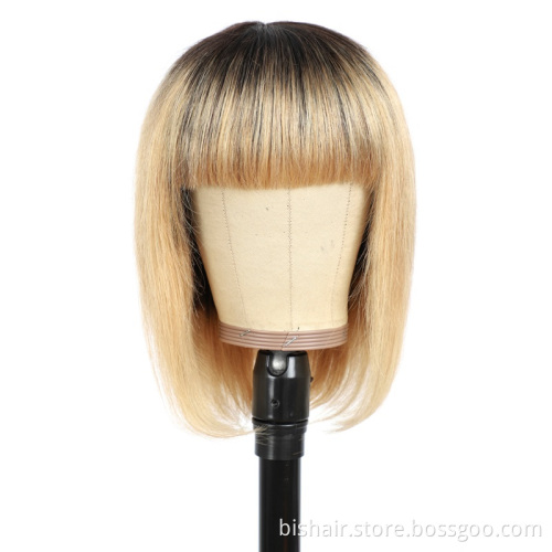 Wholesale Wig With Bangs Human Hair Brazilian Straight Short Pixie Cut Bob Full Machine Made With Bang Wigs for Black Women